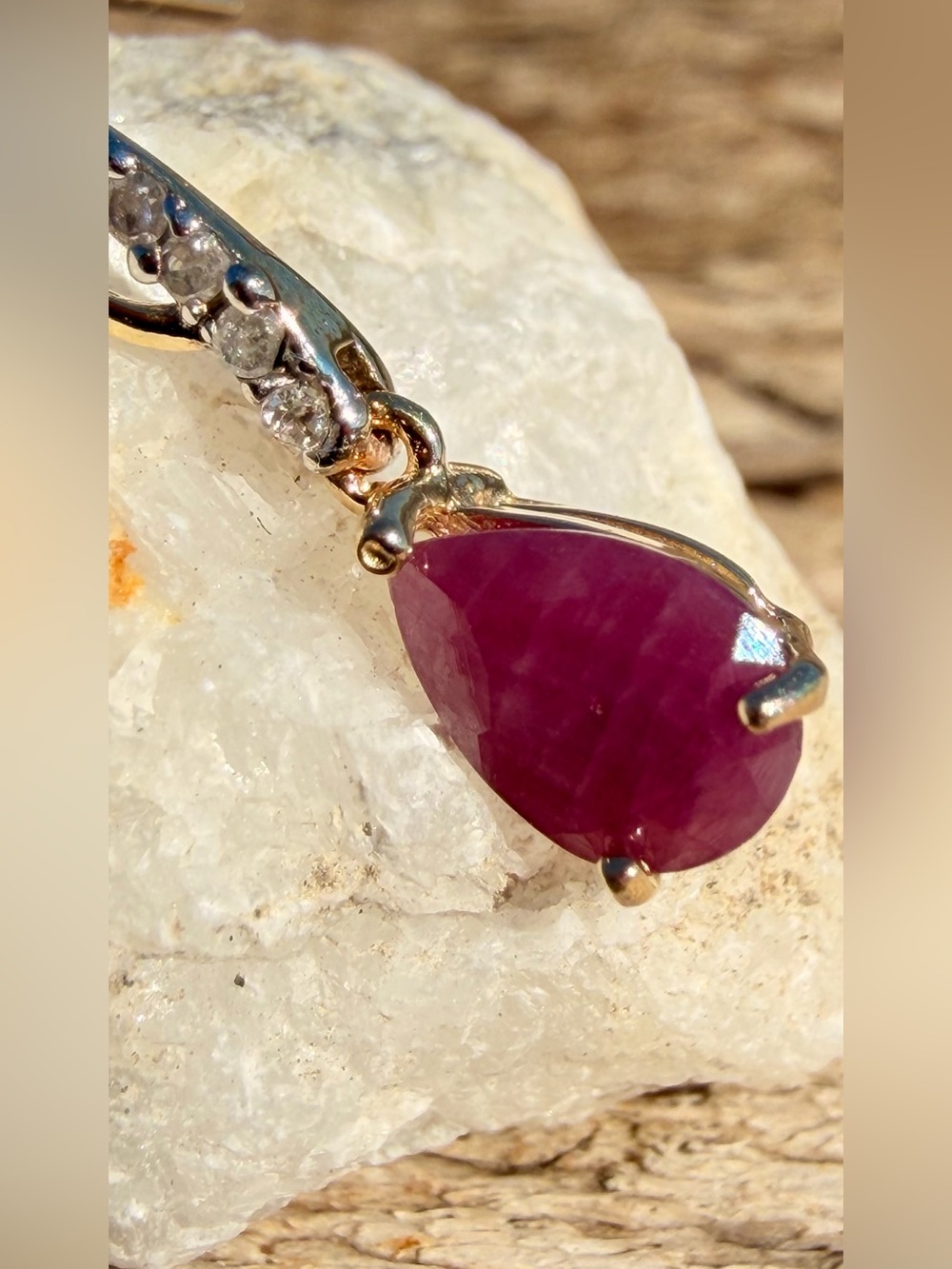 ❤️ 10K SOLID GOLD 1 CTW Ruby & Diamond Dangle Earrings - Picture 8 of 11